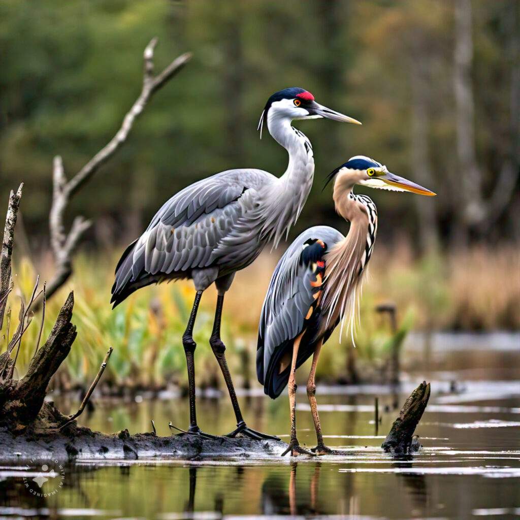 Crane and heron